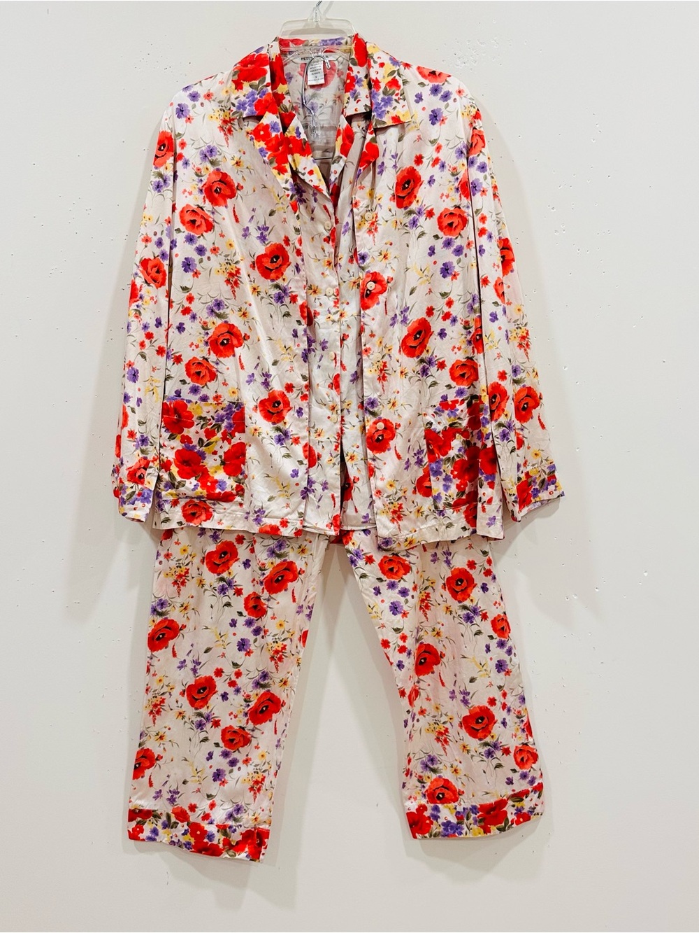 VTG Victoria's Secret Petite Fleur Silk Cotton 3-Pc Pajama Set S Floral Poppy